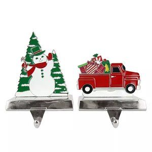 NWT 2-piece Set Christmas Snowman &Truck Presents Stocking Holder Decor